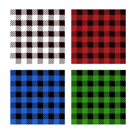 Tartan lumberjack plaid seamless pattern set black and white, red green checks.のイラスト素材