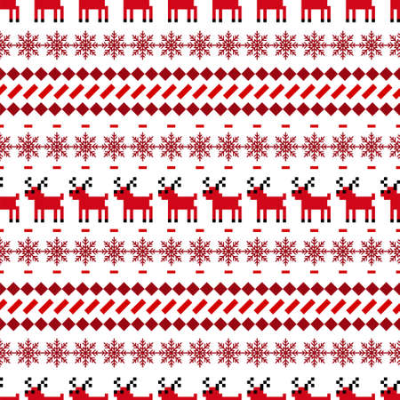 Christmas Winter knitted seamless red and white sweater pattern or card with deer scandynavian styleのイラスト素材