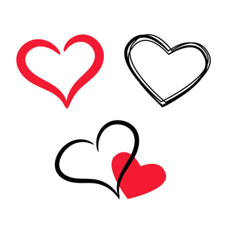 Hand drawn hearts for Valentine s day. Stroked heart and red couple design.のイラスト素材