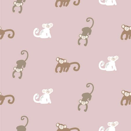 Monkey baby seamless pattern, kid apes pink background for clothes design print textile designのイラスト素材