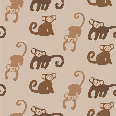 Monkey baby seamless pattern, kid apes brown background for clothes design print textile designのイラスト素材