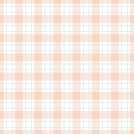 Gingham peach white seamless pattern. thin strokes texture for textile shirts, plaid, tablecloths, clothes, blankets vector checkered printのイラスト素材