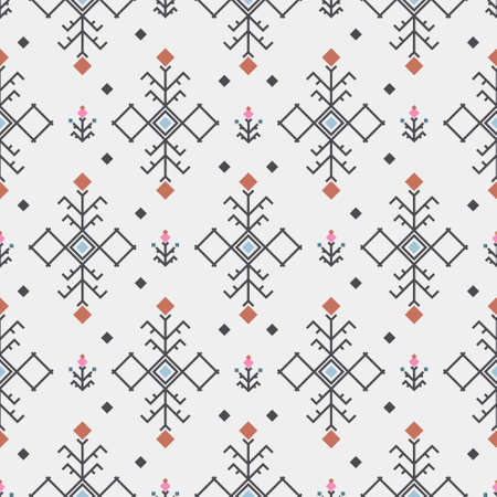 Geometric ethnic shapes seamless pattern. Abstract boho tribal tileable backgroundのイラスト素材