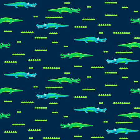 Crocodile pattern cute animal cartoon jungle seamless illustration. Alligator backgroundのイラスト素材