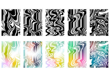 Abstract cover melted gradient stripes set. Futuristic Y2K geometric design. Collection of templates...