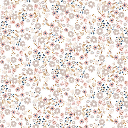 Millefleur pattern pastel color flowers tender seamless pattern.のイラスト素材