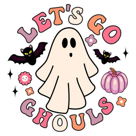 Spooky Season Vibes Sublimation. Lets go ghouls Halloween ghost retro t-shirt designのイラスト素材