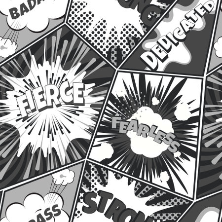 Comics pop art seamless pattern. Retro background with speech bubbles and explosion graphics.のイラスト素材