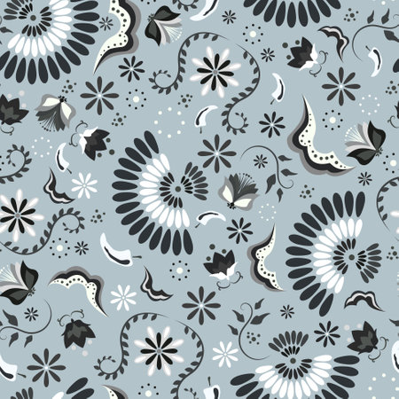 Latin culture style seamless pattern. Soft blue colors Mexican floral background.のイラスト素材