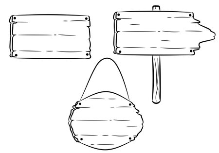 Outlined wooden direction info pointer vector illustration.のイラスト素材