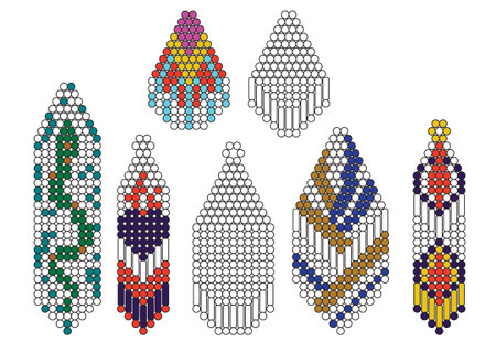Beaded earrings design template vector. Jewelry beads pattern scheme.のイラスト素材
