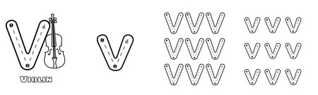 Letter V trace uppercase and lowercase ABC alphabet worksheet for kids English vocabulary. Handwriting tracing practice vector illustrationのイラスト素材