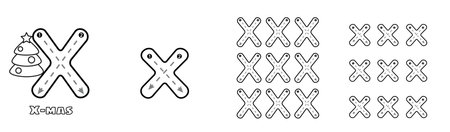 Letter X trace uppercase and lowercase ABC alphabet worksheet for kids English vocabulary. Handwriting tracing practice vector illustrationのイラスト素材