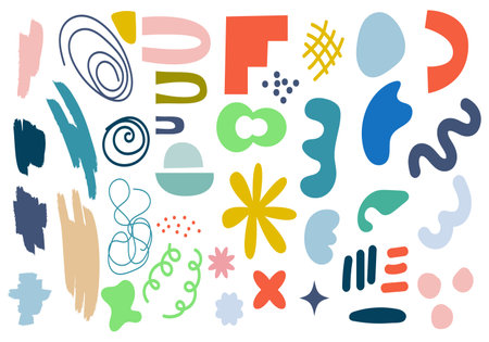 Set of abstract shapes and objects minimalistic boho style. Colorful geometric minimal decorative art for print, posters or post templateのイラスト素材