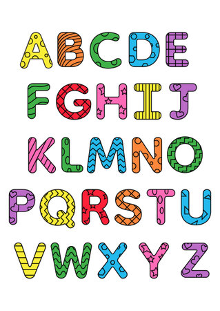 Kids style colorful alphabet design, playful childish abc big letters vector illustrationのイラスト素材
