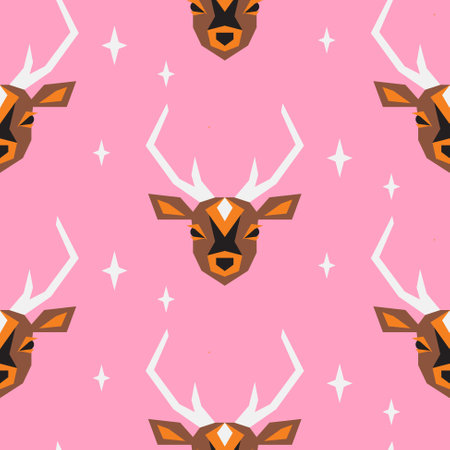 Pink pattern reindeer animal head seamless background. Fabric and wallpaper print with deers and stars.のイラスト素材