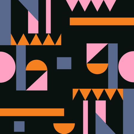 Color blocks seamless patterns with variated shapes blue pink and orange color pattern vector.のイラスト素材