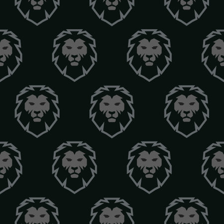 Lions head luxury seamless pattern in gray and black. Stylish animal background.のイラスト素材