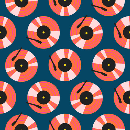 Vinyl art music retro seamless pattern. Disc vintage background for print.のイラスト素材