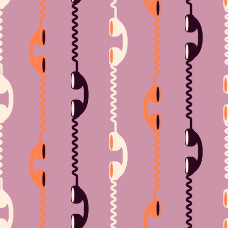 Retro phone handsets on pink background. 80s or 90s retro fashion aesthetic telephone concept seamless pattern for fabric printのイラスト素材