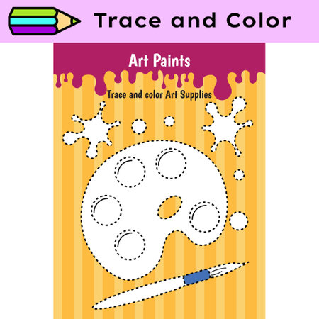 Pen tracing lines activity worksheet for children. Pencil control for kids practicing motoric skills. Art paints educational printable worksheet. Vector illustration.のイラスト素材
