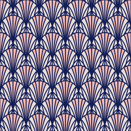 Art Deco style seamless pattern texture with arch scales in blue and pink outlinesのイラスト素材