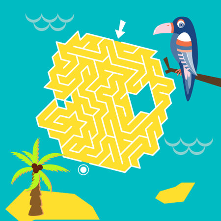 Maze game Labyrinth Pirate vector illustration. Colorful puzzle for kidsのイラスト素材
