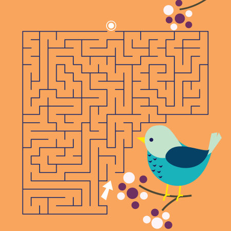 Maze game Labyrinth bird vector illustration. Colorful puzzle for kidsのイラスト素材