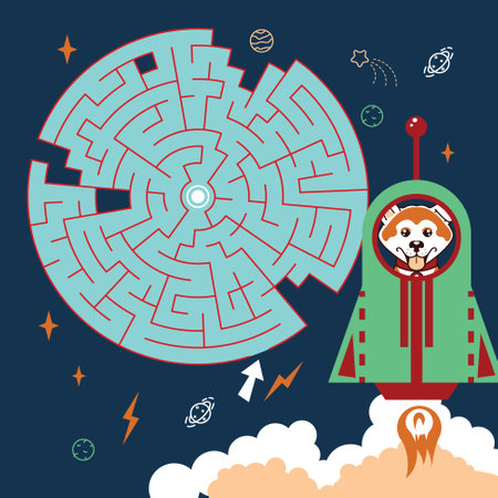 Maze game Labyrinth Cosmic vector illustration. Colorful puzzle for kidsのイラスト素材