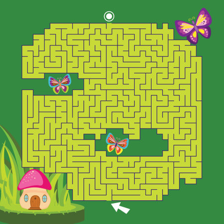 Maze game Labyrinth Garden vector illustration. Colorful puzzle for kidsのイラスト素材