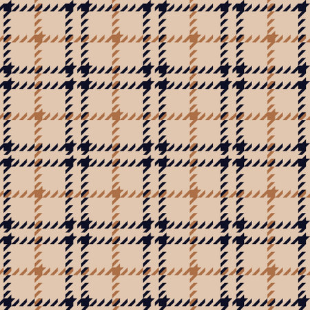Classic tweed plaid style pattern. Geometric check print in beige and blue color. Classical English background Glen plaid for textile fashion design.のイラスト素材