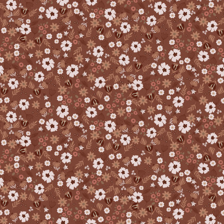 Millefleur meadow brown background retro color flowers tender seamless pattern.のイラスト素材