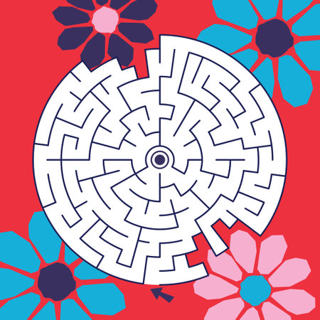 Maze game Labyrinth Florals vector illustration. Colorful puzzle for kidsのイラスト素材