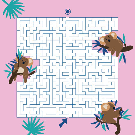 Maze game Labyrinth Koalas vector illustration. Colorful puzzle for kidsのイラスト素材