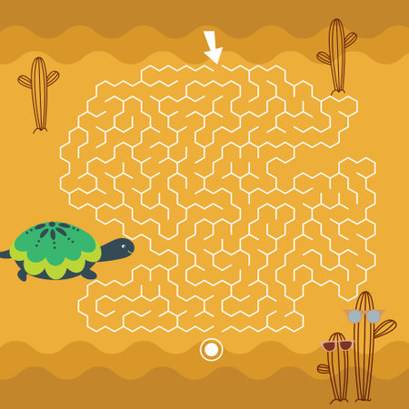 Maze game Labyrinth Turtle vector illustration. Colorful puzzle for kidsのイラスト素材