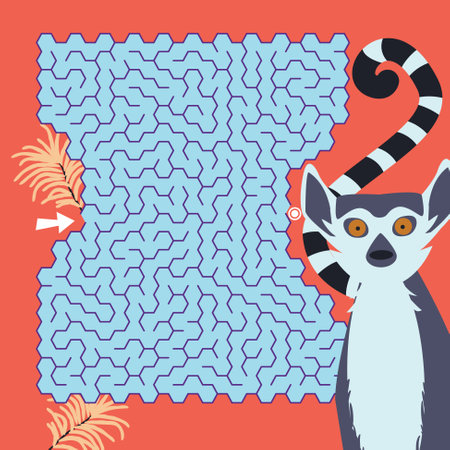 Maze game Labyrinth Lemur vector illustration. Colorful puzzle for kidsのイラスト素材