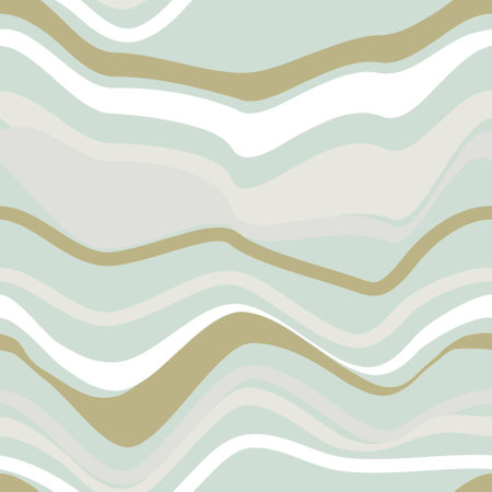 Waved lines seamless patterns with variated width strokes green grass and pale color pattern vector. Abstract texture designのイラスト素材