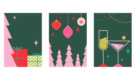 Happy new year festive flat cartoon design. Abstract geometric vector design for poster, banner, greeting card and new year 2025 celebration.のイラスト素材