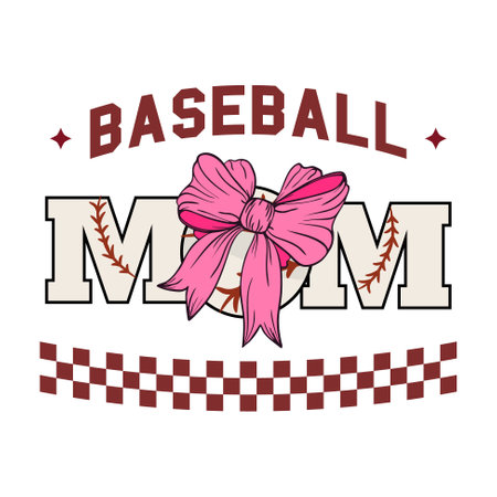 Baseball mom quote retro typography with pink coquette bow t-shirt sublimation designのイラスト素材