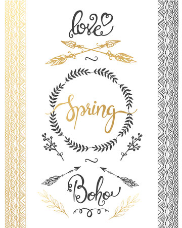 Set of Boho Style Frames and hand drawn elementsのイラスト素材