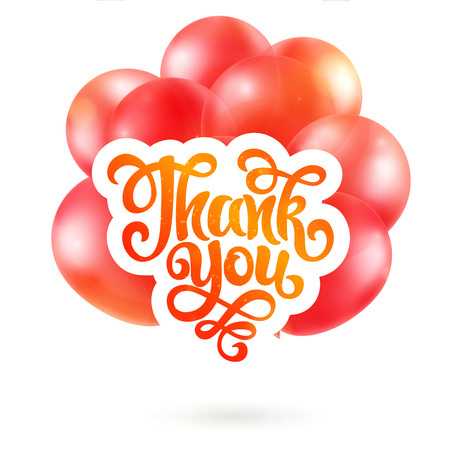 Thank you lettering, Realistic Bunch of Birthday Balloons Flying for Party and Celebrations With Space for Message Isolated in White Backgroundのイラスト素材