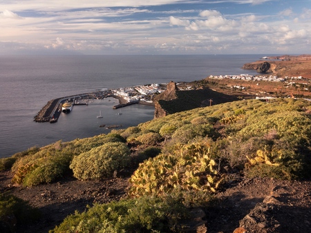 View of the port of Agaete from the mountain road, Gran Canaria, Spainの写真素材