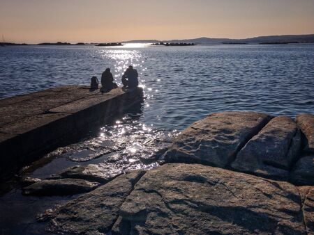 Beach and sea on the Galician coast. Beach rocks and clear water