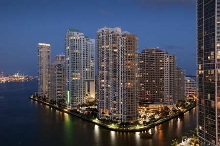 Sunset over Downtown of Miamiの写真素材
