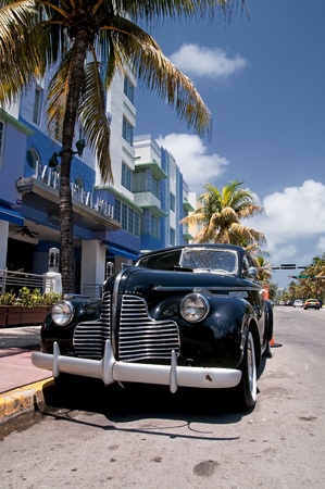Old car in the streets of Miami Beachの写真素材
