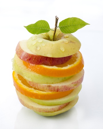 Delicious slices of mixed fruitの写真素材