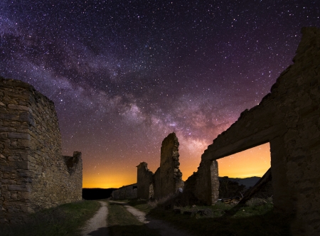 Old ruins at night, Spainの写真素材