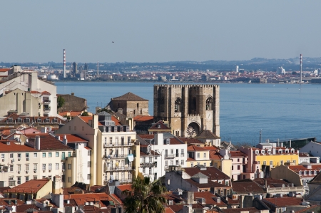 Beautiful view of Lisbon old city, Portugalの写真素材