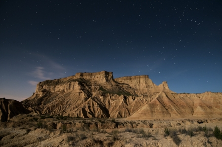 Desert of Bardenas at nightの写真素材