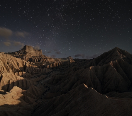 Desert of Bardenas at nightの写真素材